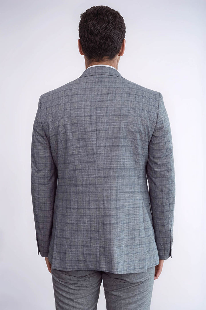 WSS Checked Slim Fit Grey Men Suit  - Linton Hall
