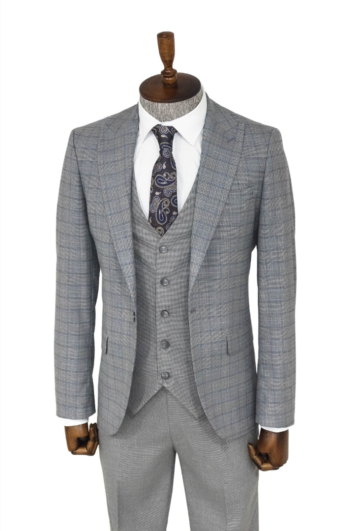 WSS Checked Slim Fit Grey Men Suit  - Singen
