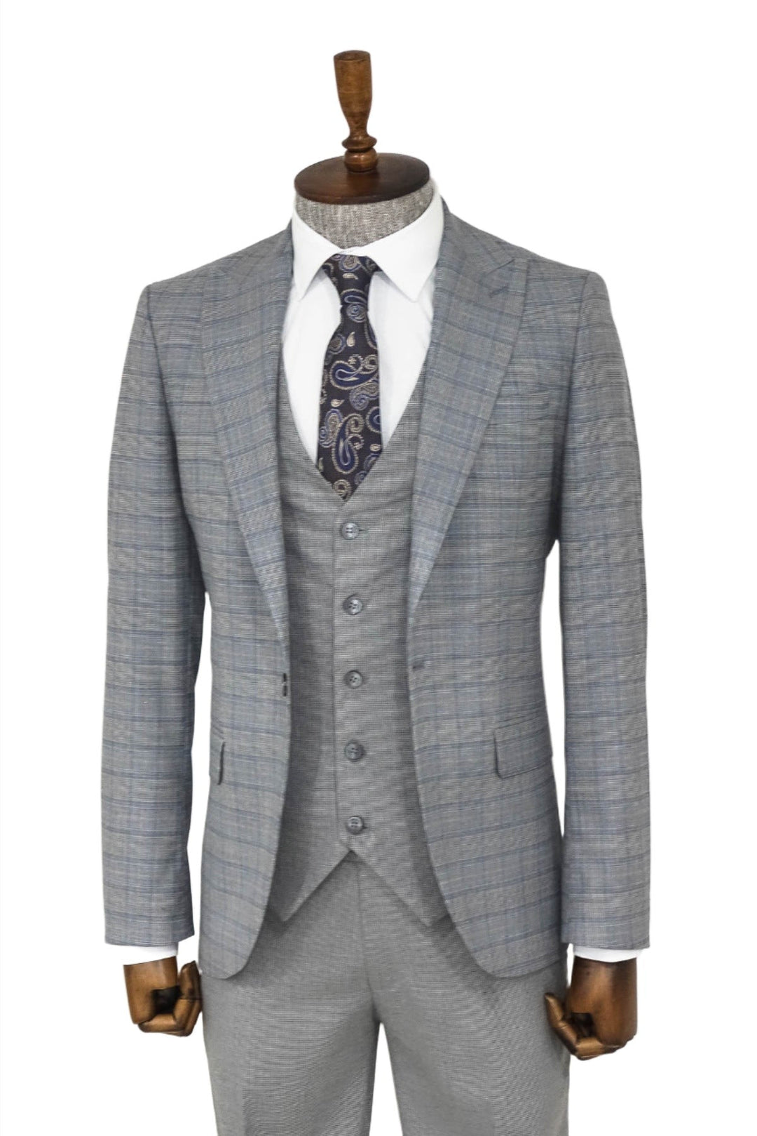 WSS Checked Slim Fit Grey Men Suit  - Singen