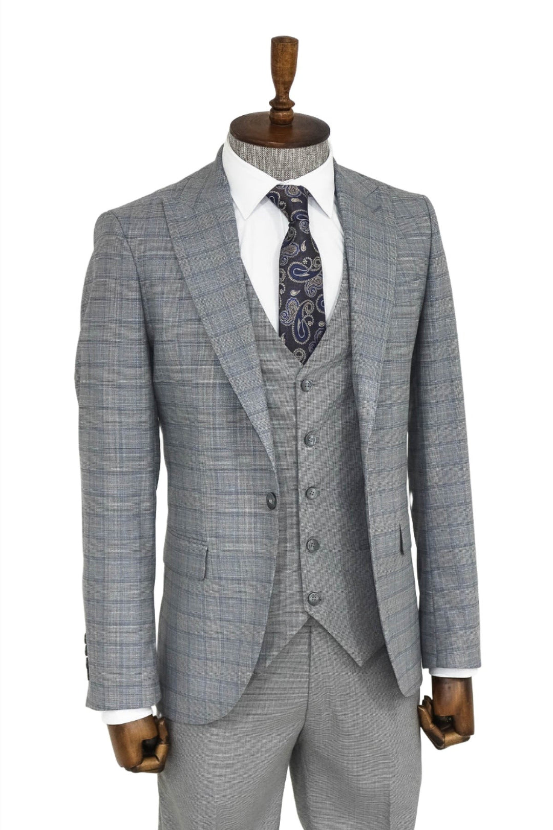 WSS Checked Slim Fit Grey Men Suit  - Singen