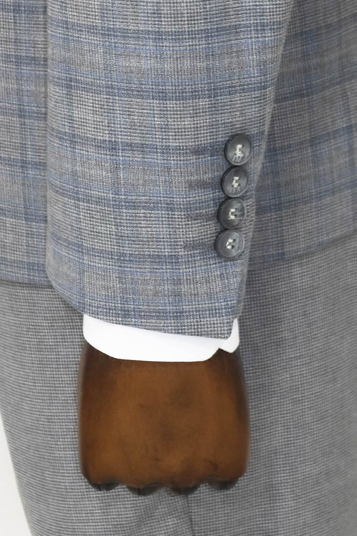 WSS Checked Slim Fit Grey Men Suit  - Singen