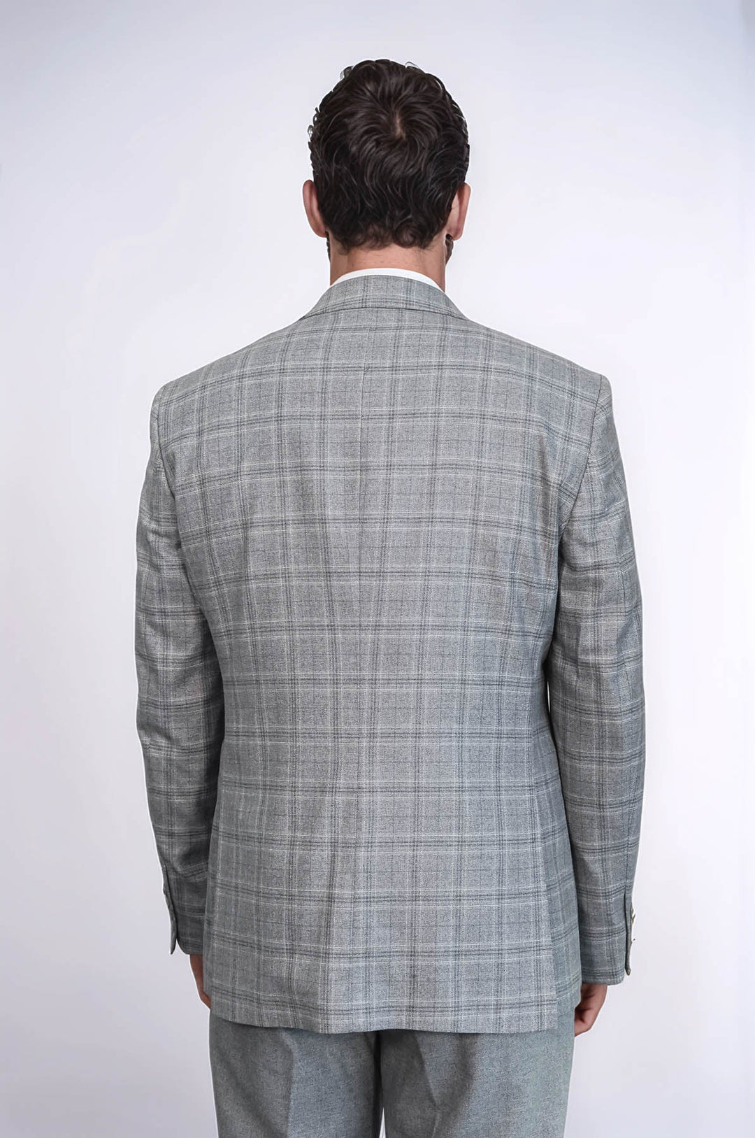 WSS Checked Slim Fit Light Grey Men Suit  - Imola