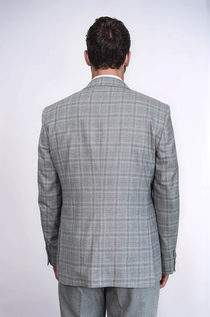 WSS Checked Slim Fit Light Grey Men Suit  - Imola