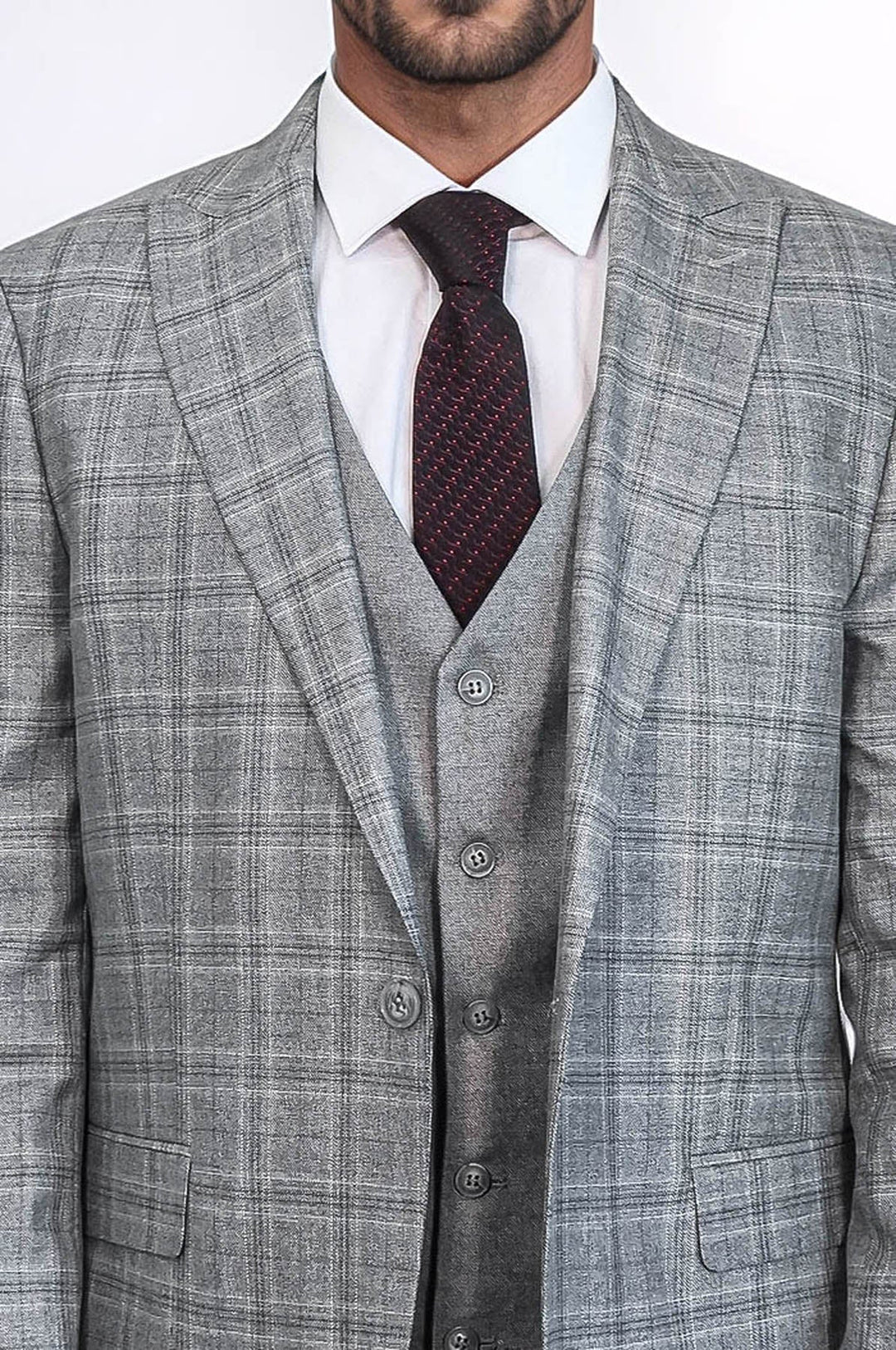 WSS Checked Slim Fit Light Grey Men Suit  - Imola