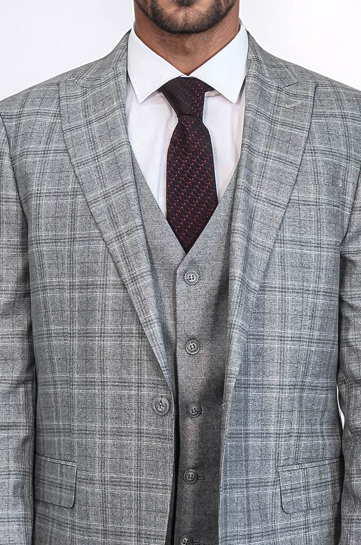 WSS Checked Slim Fit Light Grey Men Suit  - Imola