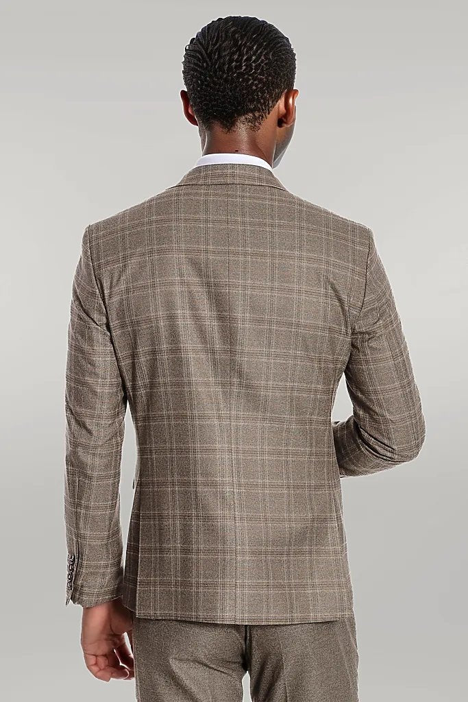 WSS Checked Slim Fit Brown Men Suit  - Singen
