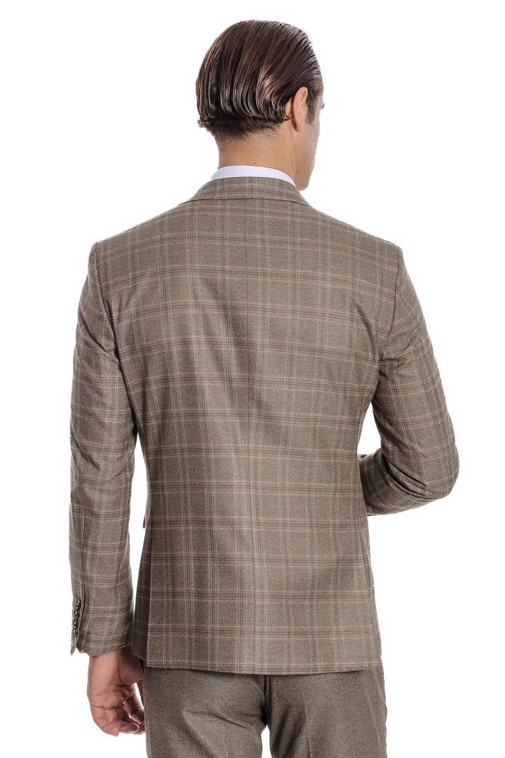WSS Checked Slim Fit Brown Men Suit  - Rochester Hills