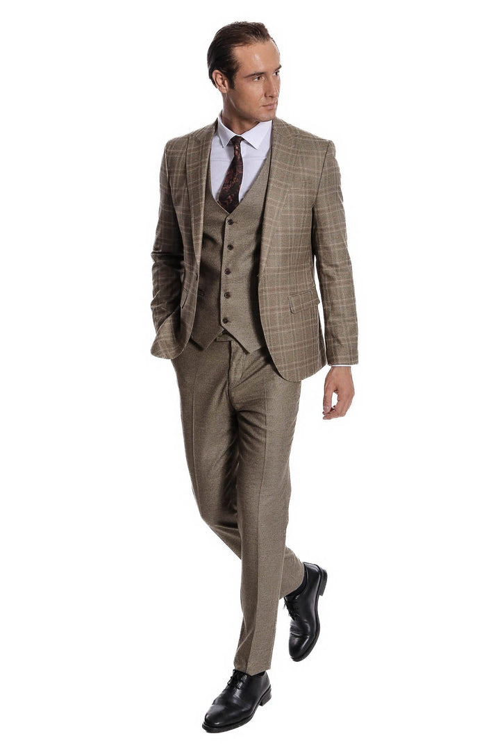WSS Checked Slim Fit Brown Men Suit  - Rochester Hills