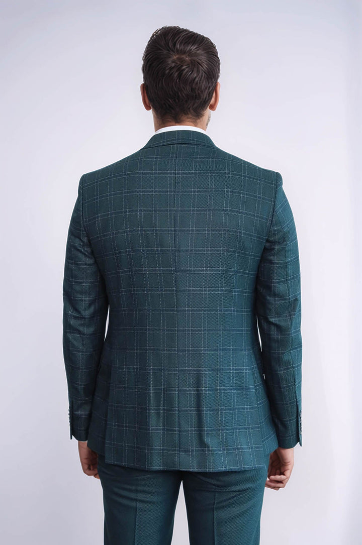 WSS Checked Slim Fit Green Men Suit  - Lake Havasu City