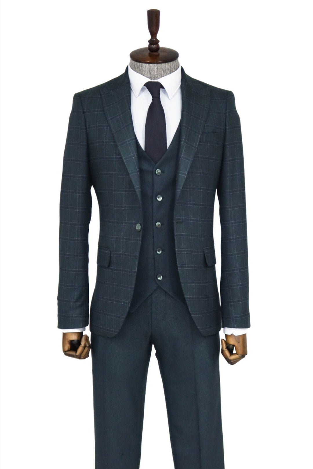WSS Checked Slim Fit Green Men Suit and Shirt Combination  - La Crosse