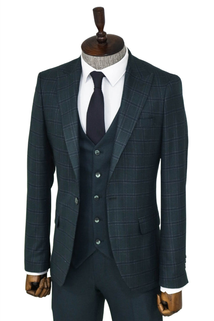 WSS Checked Slim Fit Green Men Suit and Shirt Combination  - La Crosse