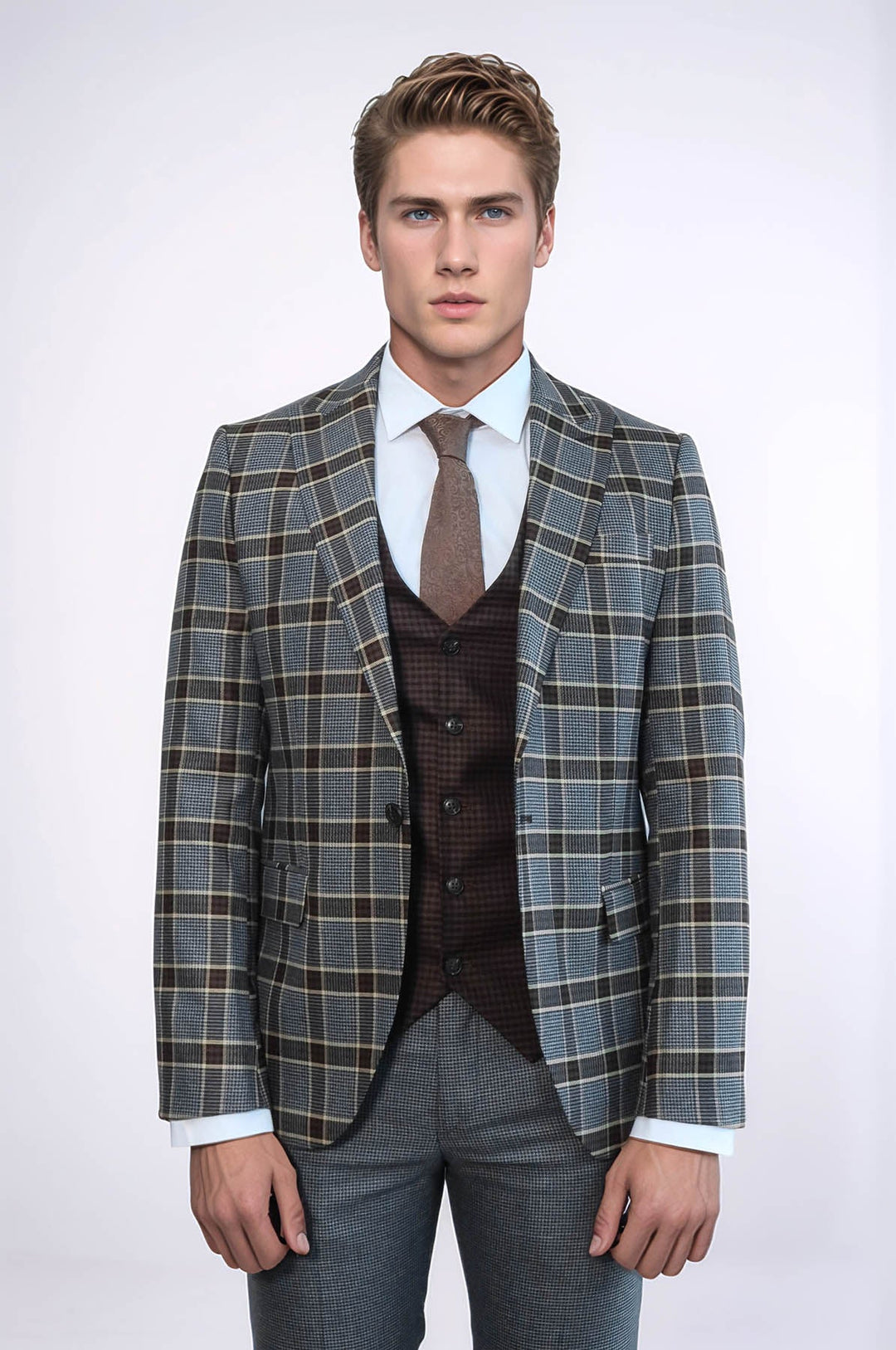 WSS Patterned Checked Slim Fit Anthracite Men Suit  - Aschaffenburg