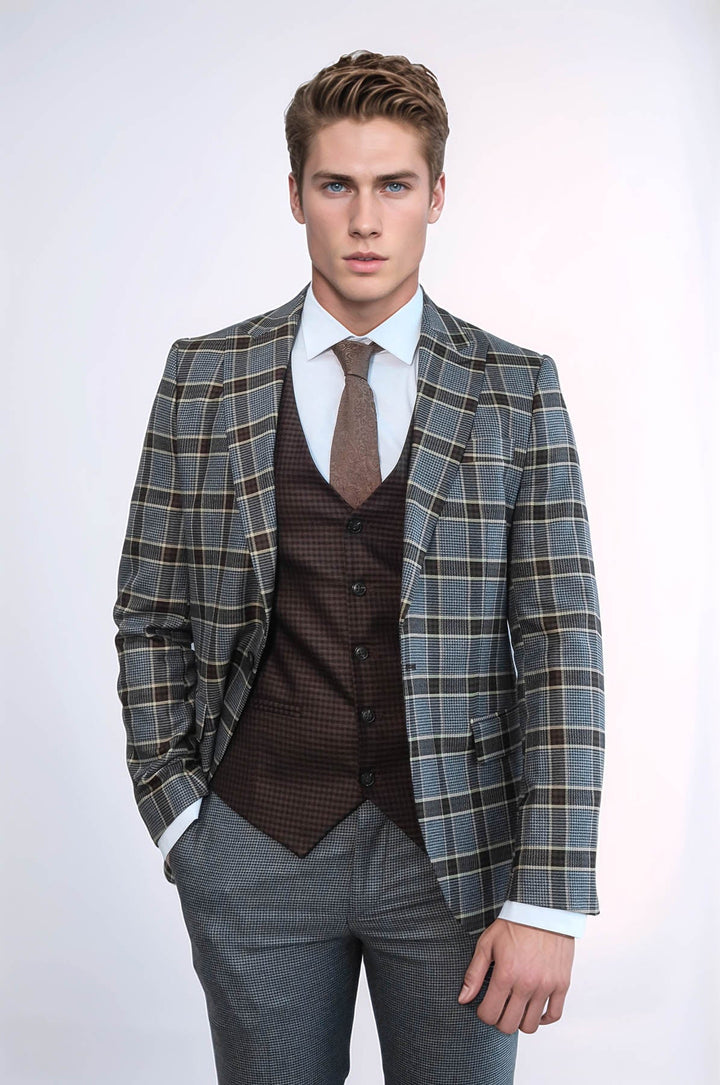 WSS Patterned Checked Slim Fit Anthracite Men Suit  - Aschaffenburg