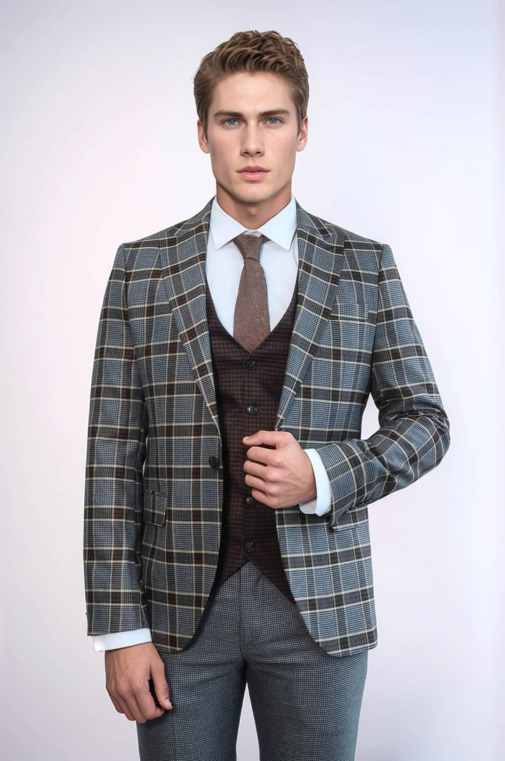 WSS Patterned Checked Slim Fit Anthracite Men Suit  - Aschaffenburg