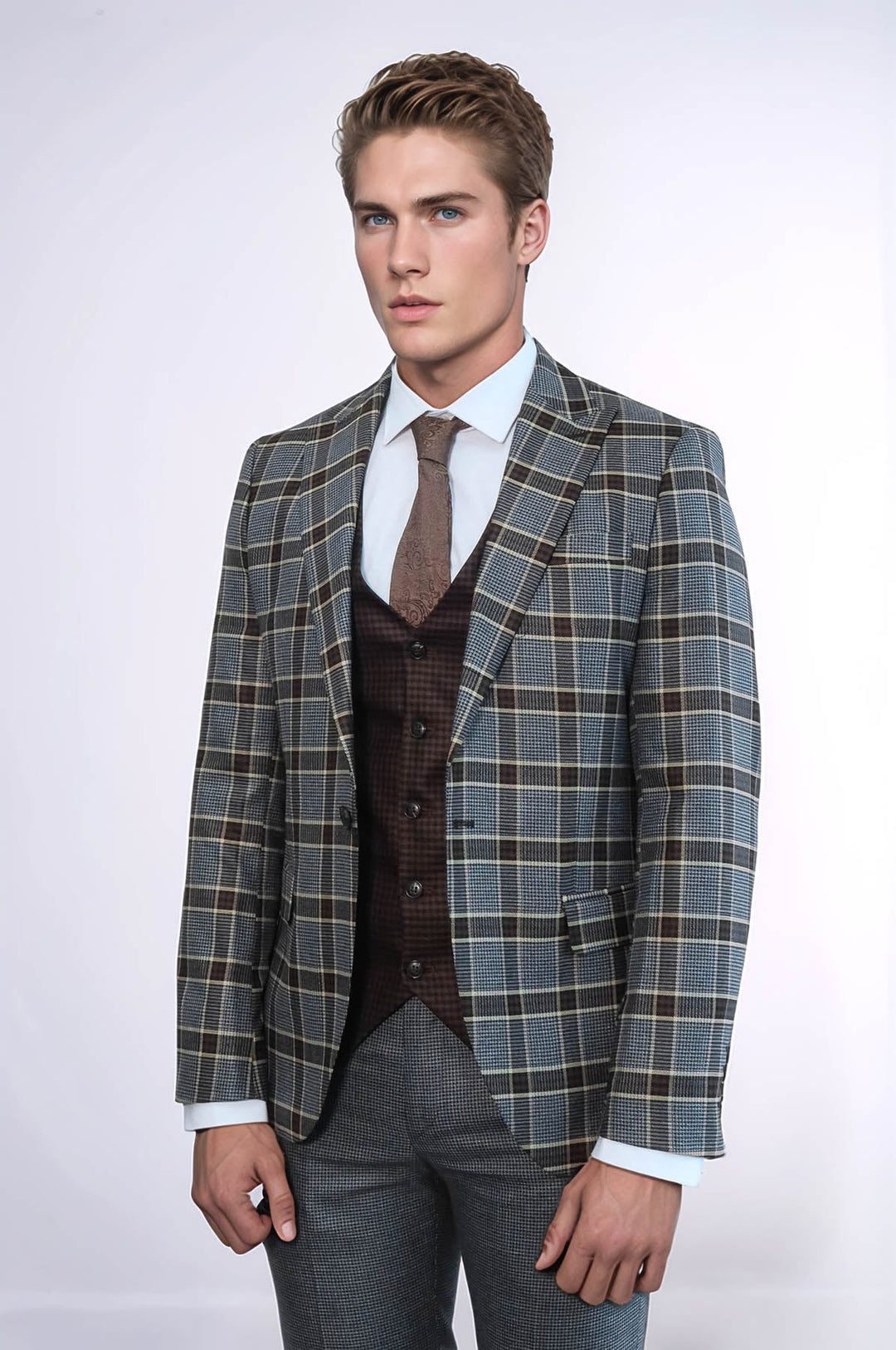 WSS Patterned Checked Slim Fit Anthracite Men Suit  - Aschaffenburg