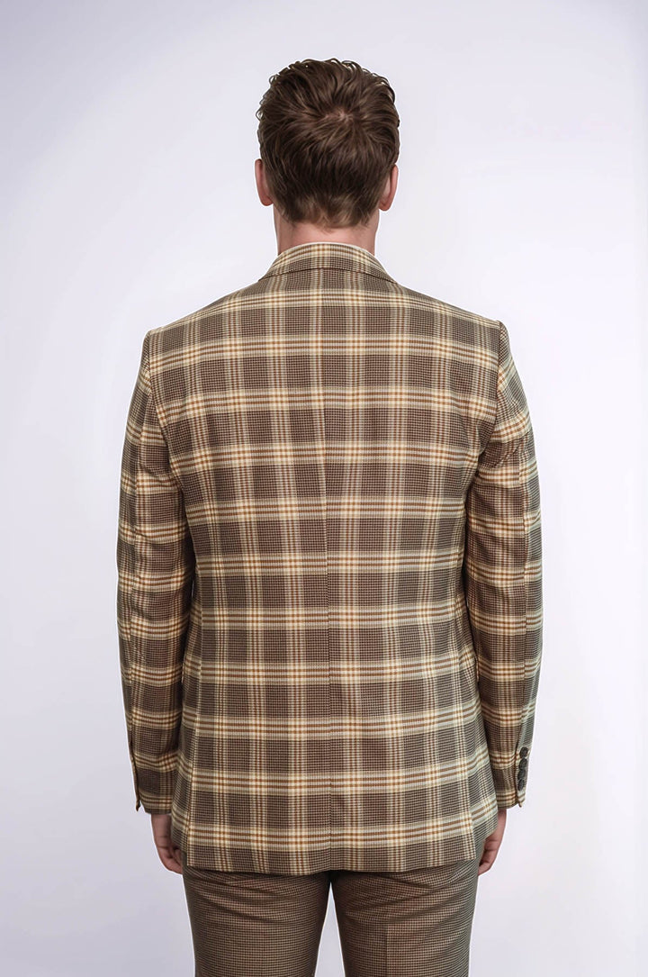 WSS Slim Fit Patterned Checked Light Brown Men Suit  - Ilioúpoli