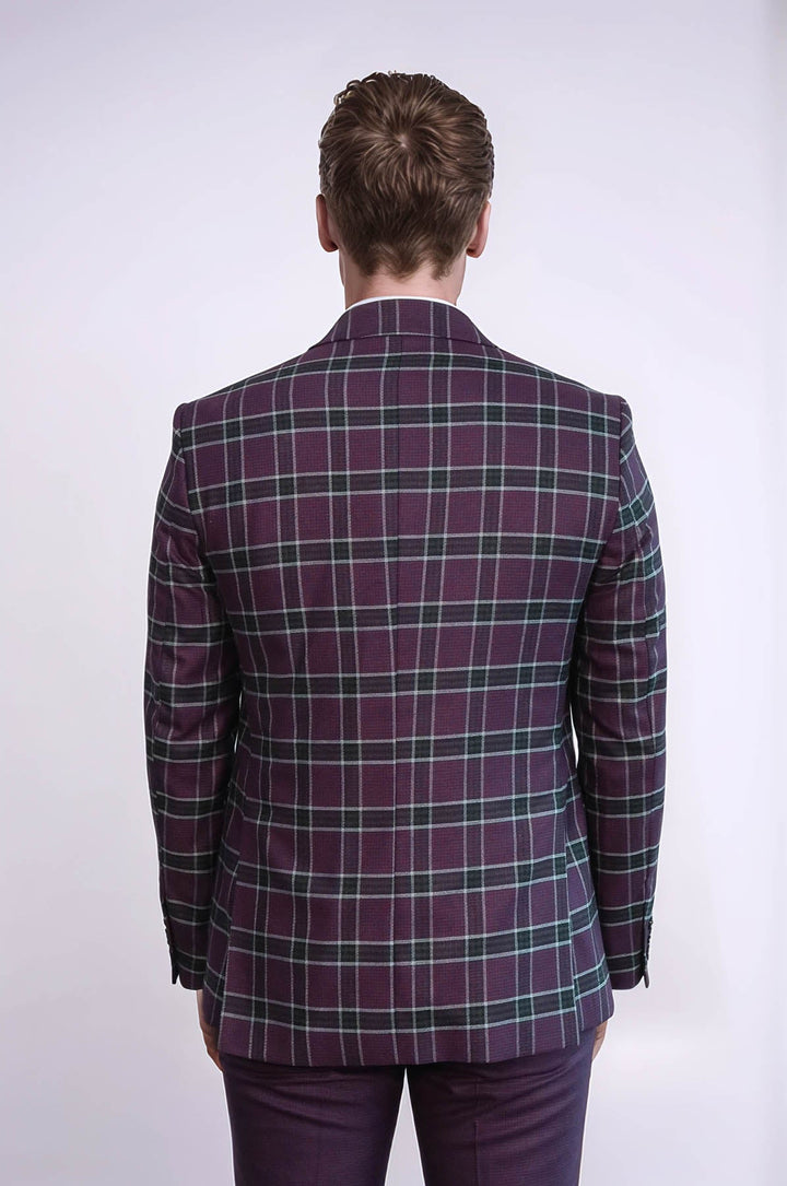 WSS Slim Fit Patterned Checked Burgundy Men Suit  - Pryluky