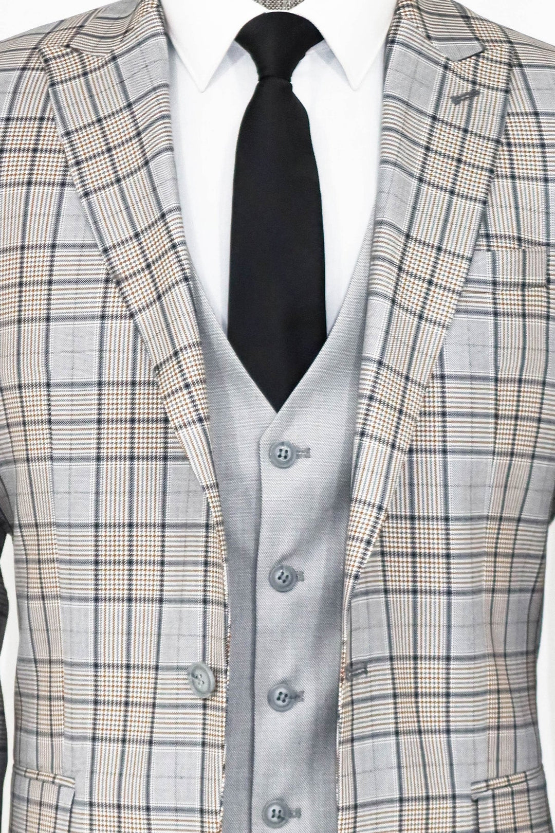 WSS Checked Slim Fit Light Grey Men Suit and Shirt Combination  - Waterford