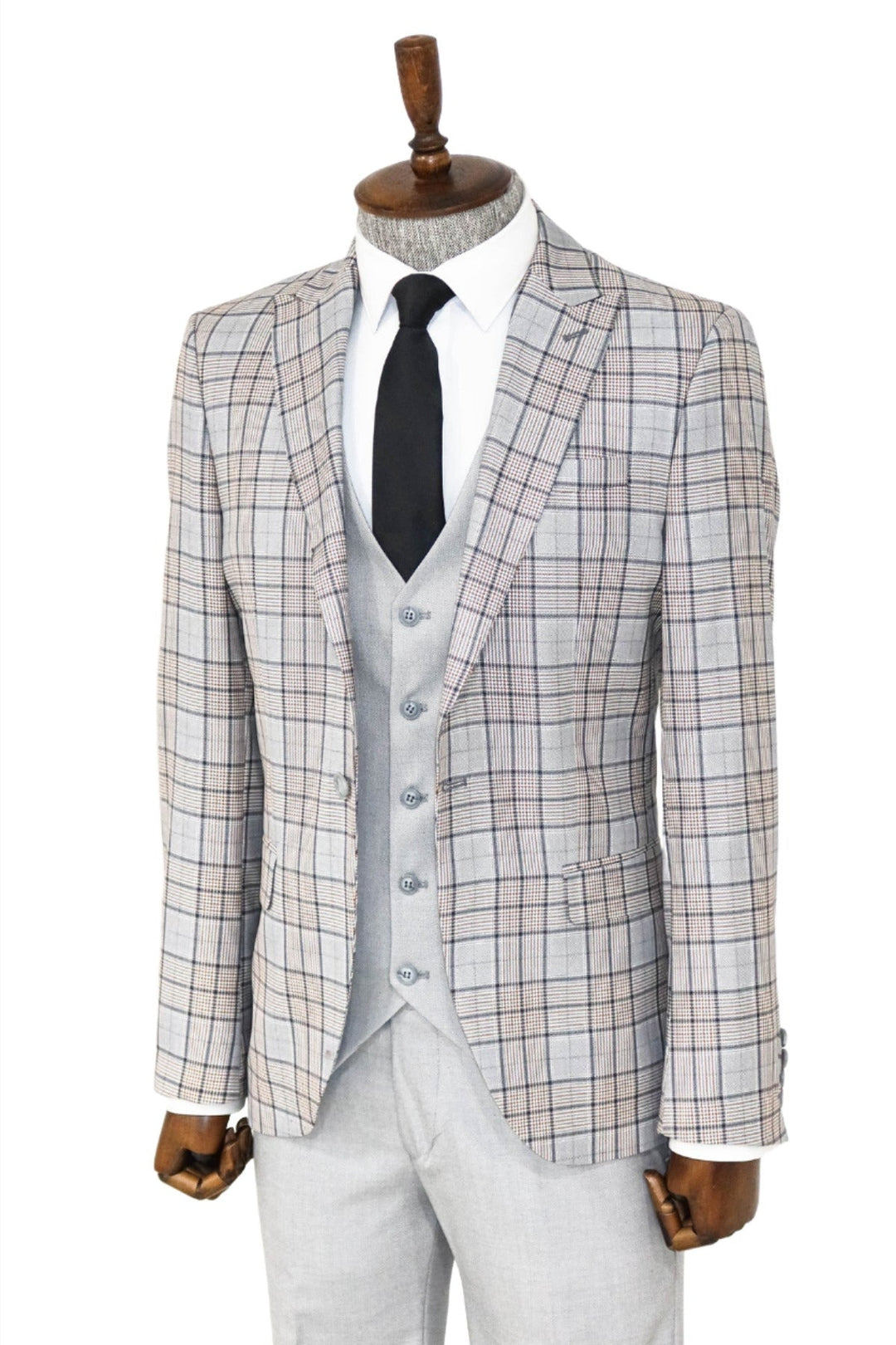 WSS Checked Slim Fit Light Grey Men Suit and Shirt Combination  - Waterford