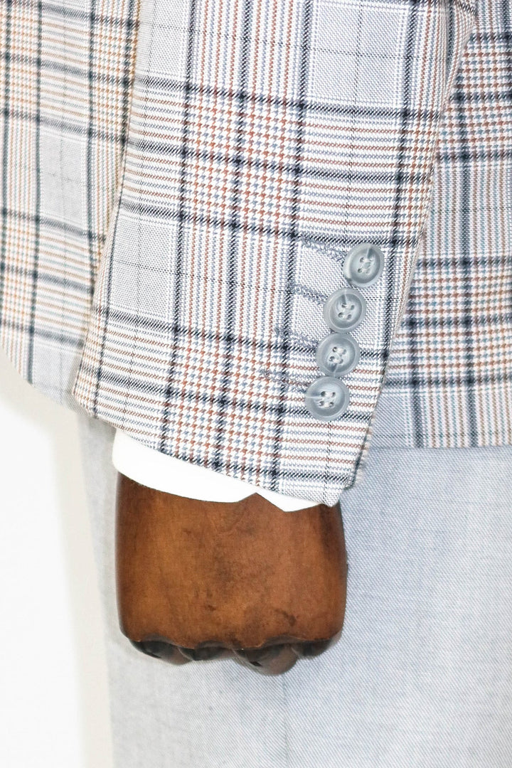 WSS Checked Slim Fit Light Grey Men Suit and Shirt Combination  - Waterford