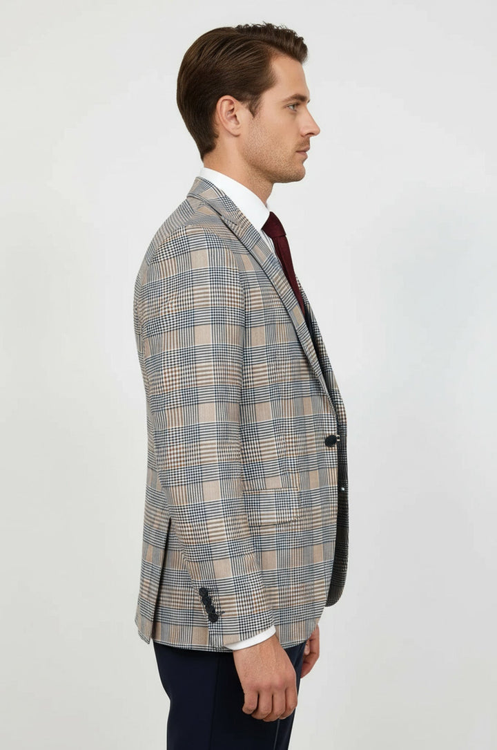 WSS Checked Slim Fit Brown Men Suit  - Maple Grove