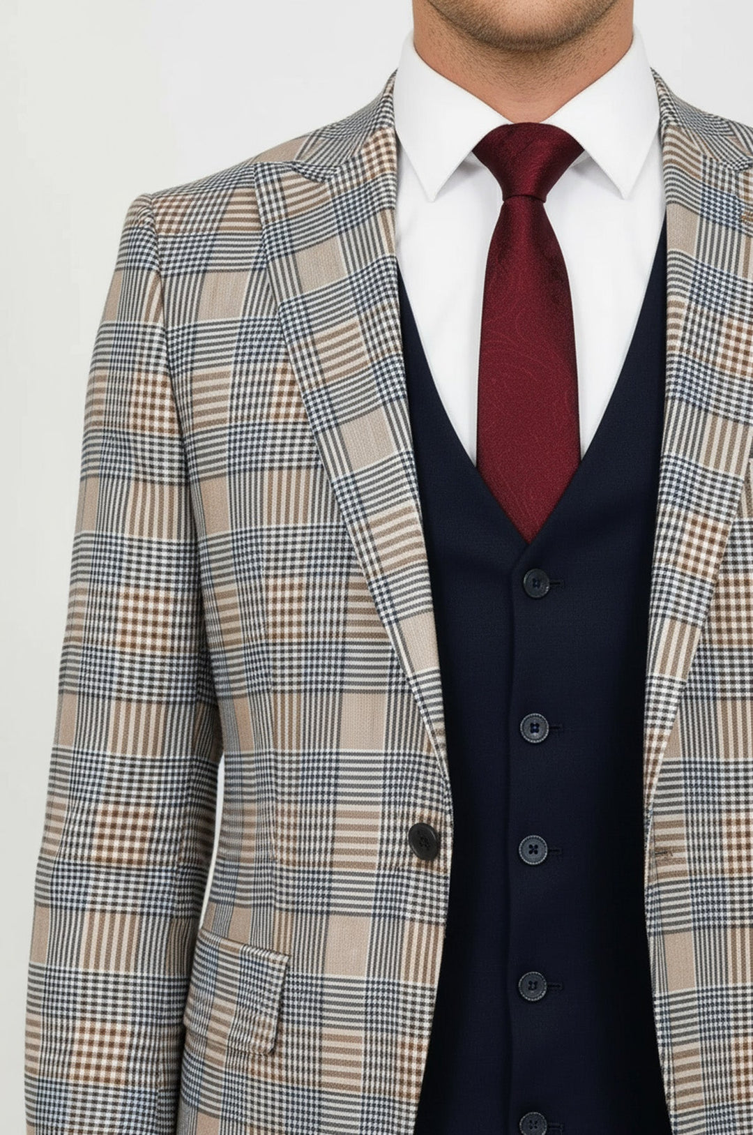 WSS Checked Slim Fit Brown Men Suit  - Maple Grove