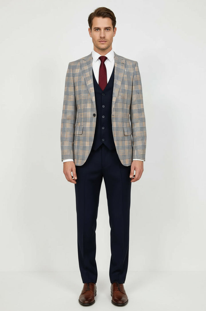 WSS Checked Slim Fit Brown Men Suit  - Maple Grove
