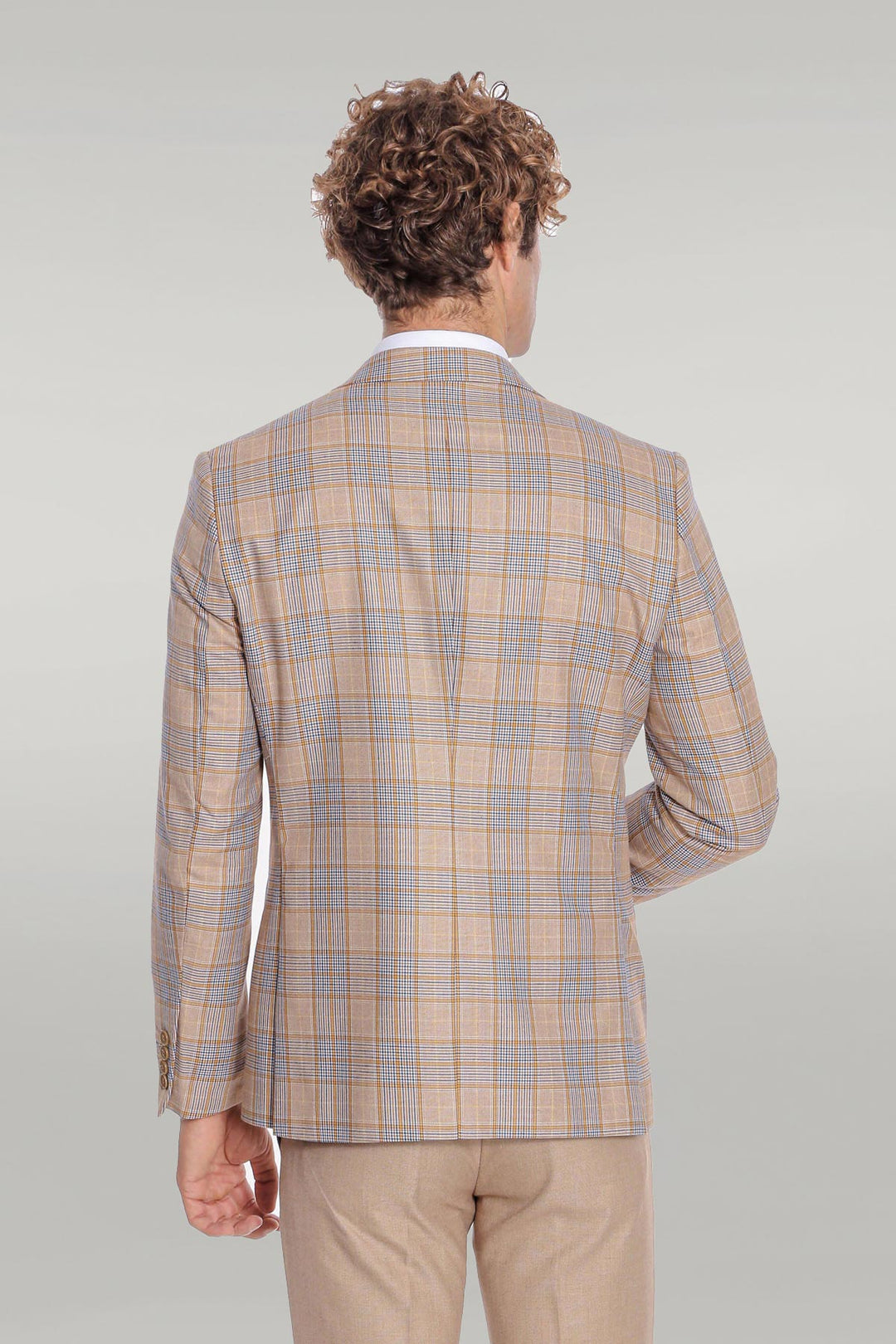 WSS Checked Slim Fit Beige Men Suit  - Wunstorf