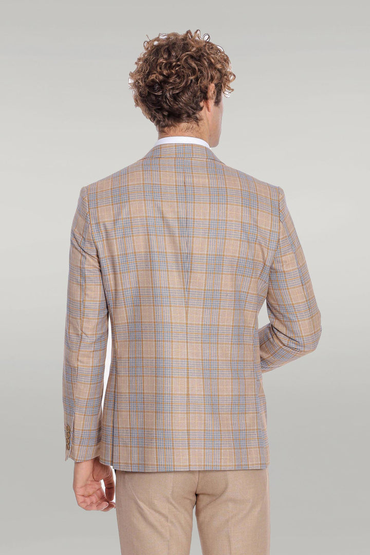 WSS Checked Slim Fit Beige Men Suit  - Wunstorf