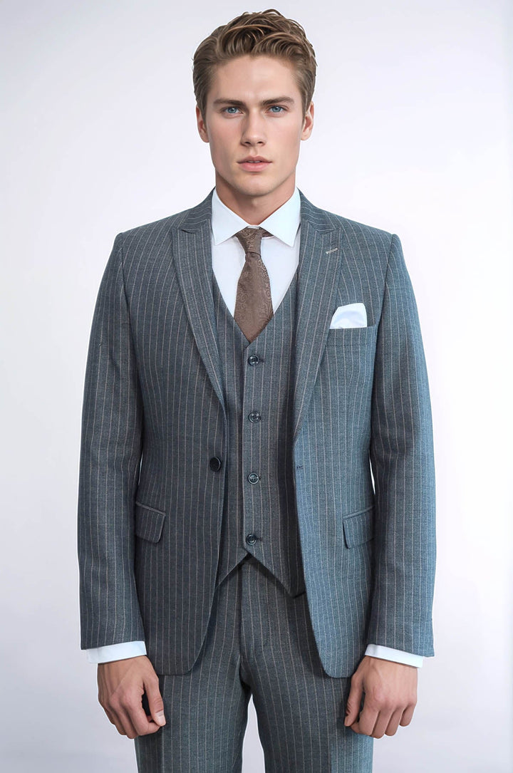 WSS Striped Slim Fit Antracite Men Suit  - Yevpatoriia
