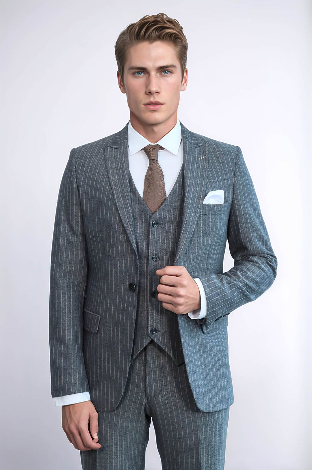 WSS Striped Slim Fit Antracite Men Suit  - Yevpatoriia