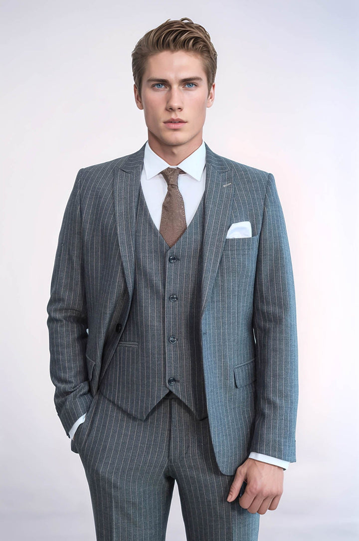 WSS Striped Slim Fit Antracite Men Suit  - Yevpatoriia