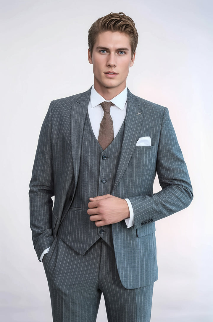 WSS Striped Slim Fit Antracite Men Suit  - Irapuato