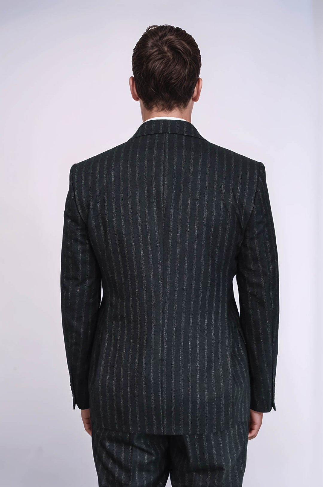 WSS Striped Black Slim-Fit Vested Men's Suit  - Smyrna