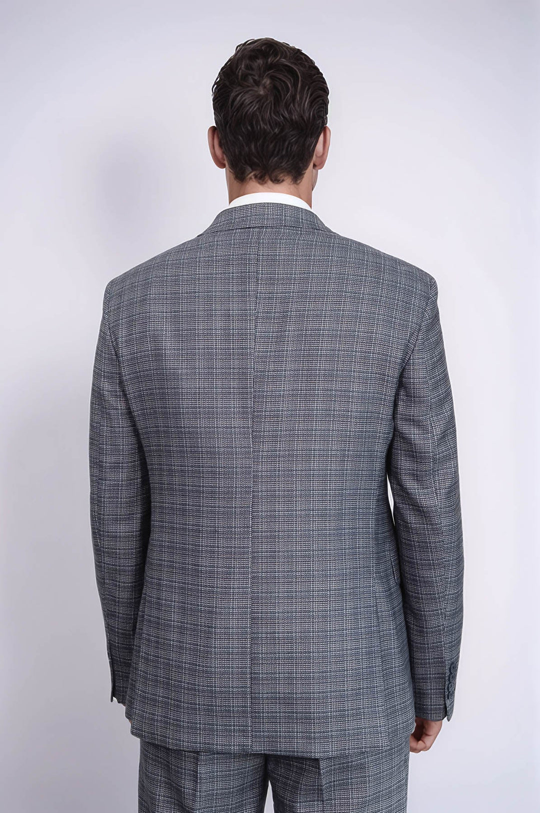 WSS Patterned Vested Slim-Fit Navy Blue Men Suit  - Monclova
