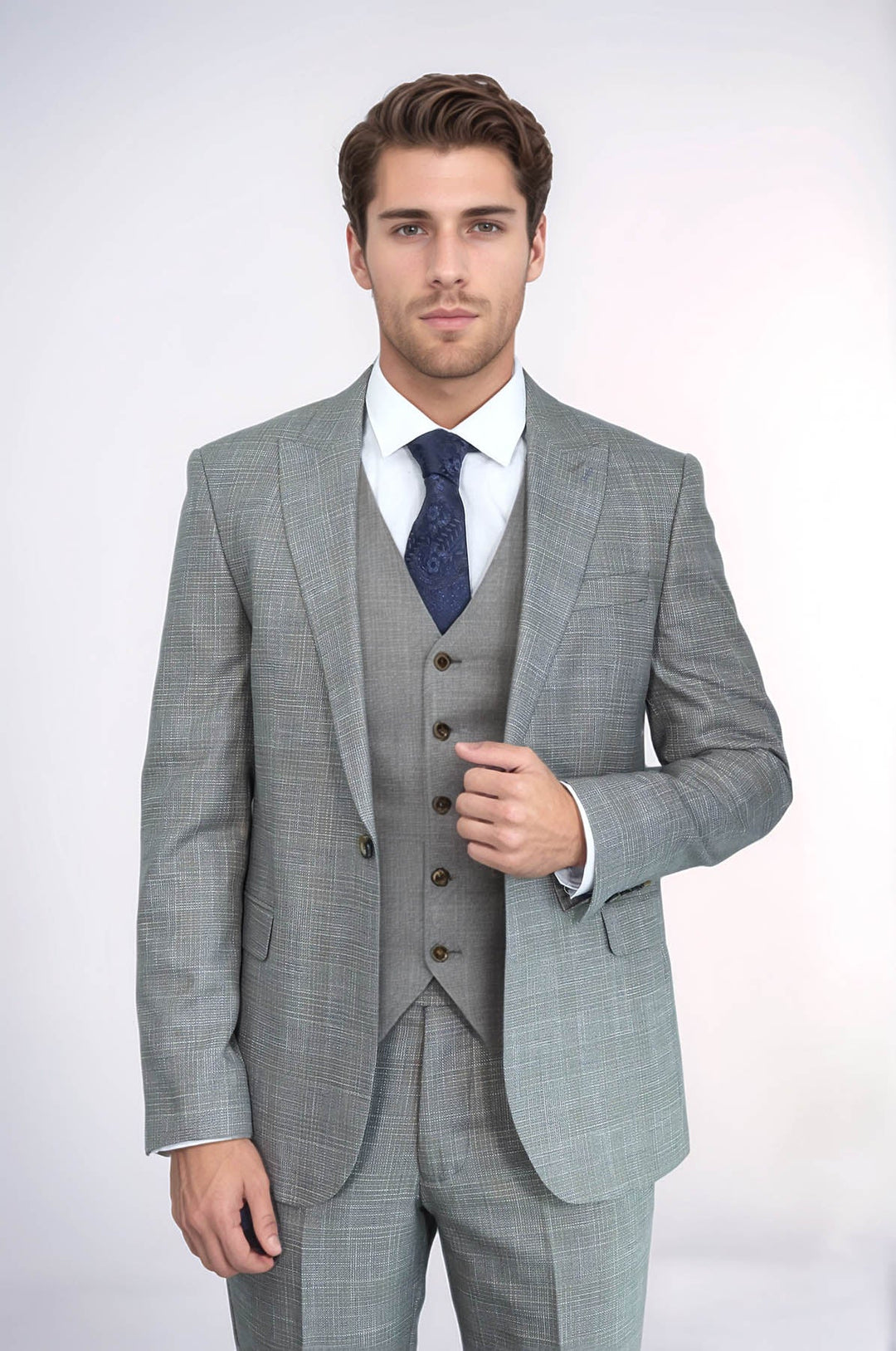 WSS Patterned Vested Slim-Fit Beige Men’s Suit  - Salihorsk
