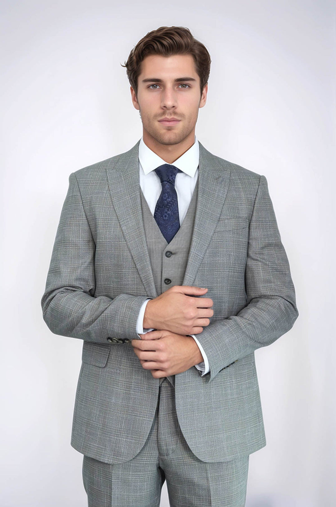 WSS Patterned Vested Slim-Fit Beige Men’s Suit  - Salihorsk