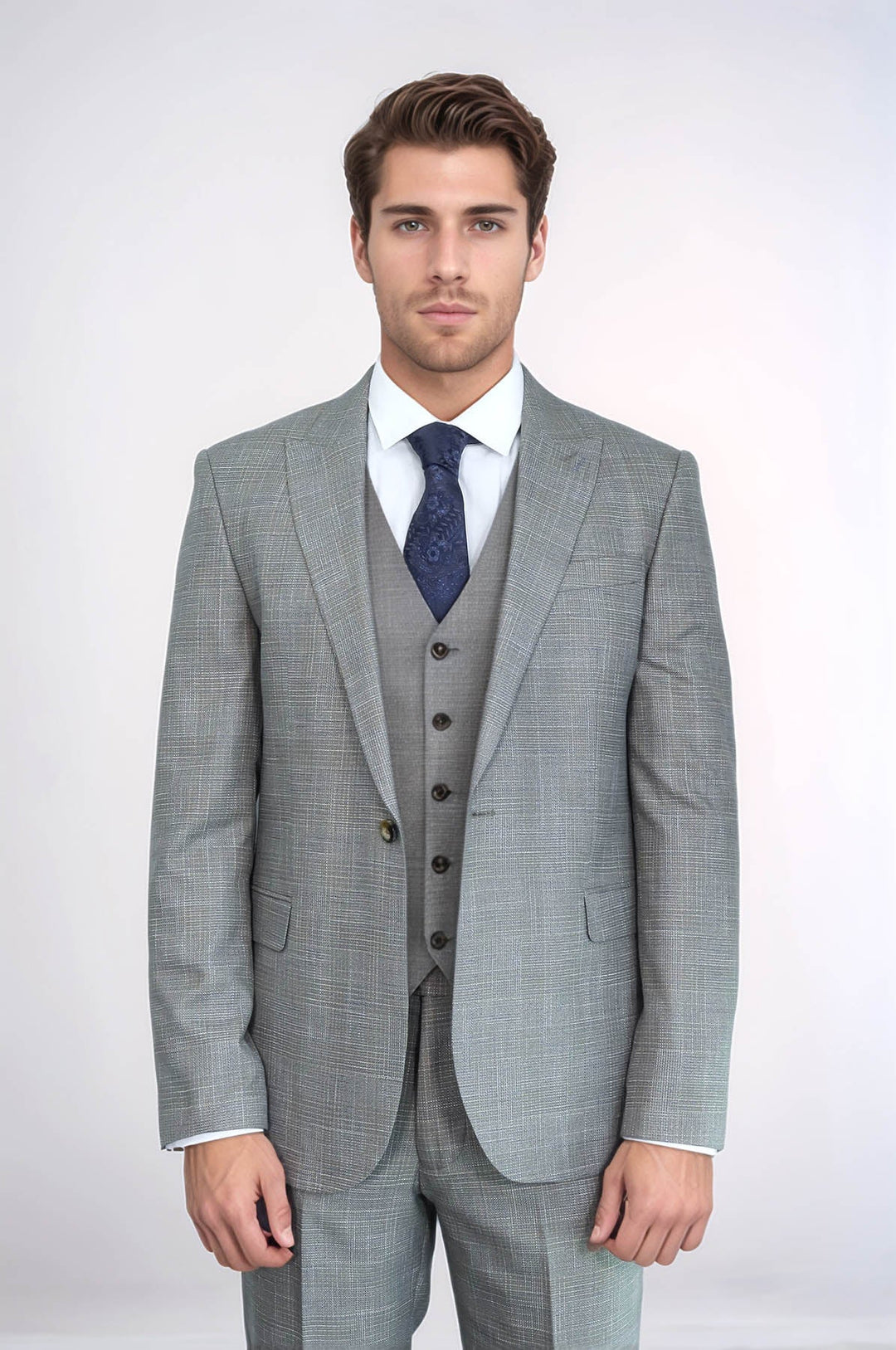 WSS Patterned Vested Slim-Fit Beige Men’s Suit  - Salihorsk