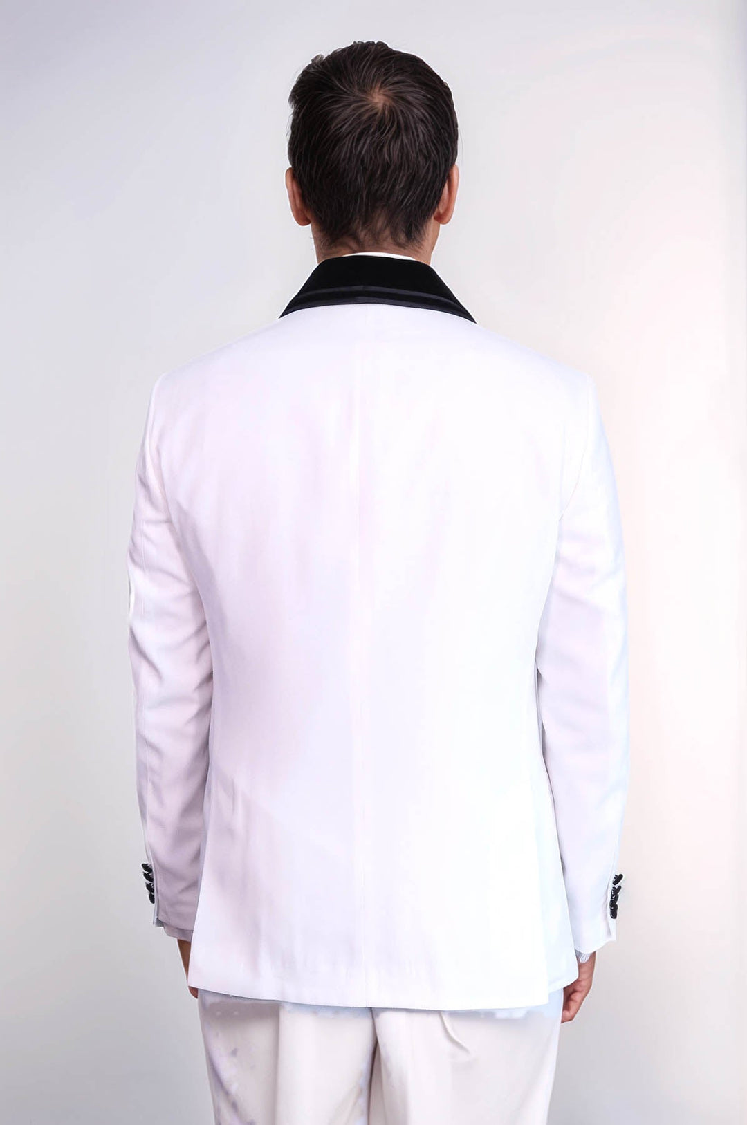 WSS 3 Piece Trim Detailed Self-Patterned Velvet Shawl Collar White Men's Tuxedo  - Troyes