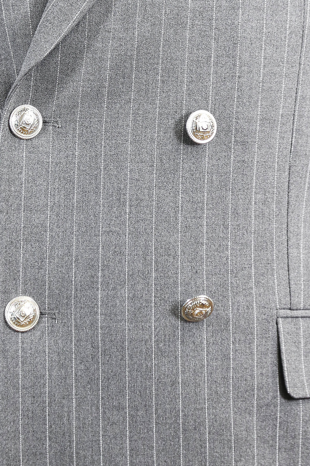 WSS Pinstripe Double Breasted Men’s Grey Suit with Silver Button Details  - Valle de Santiago