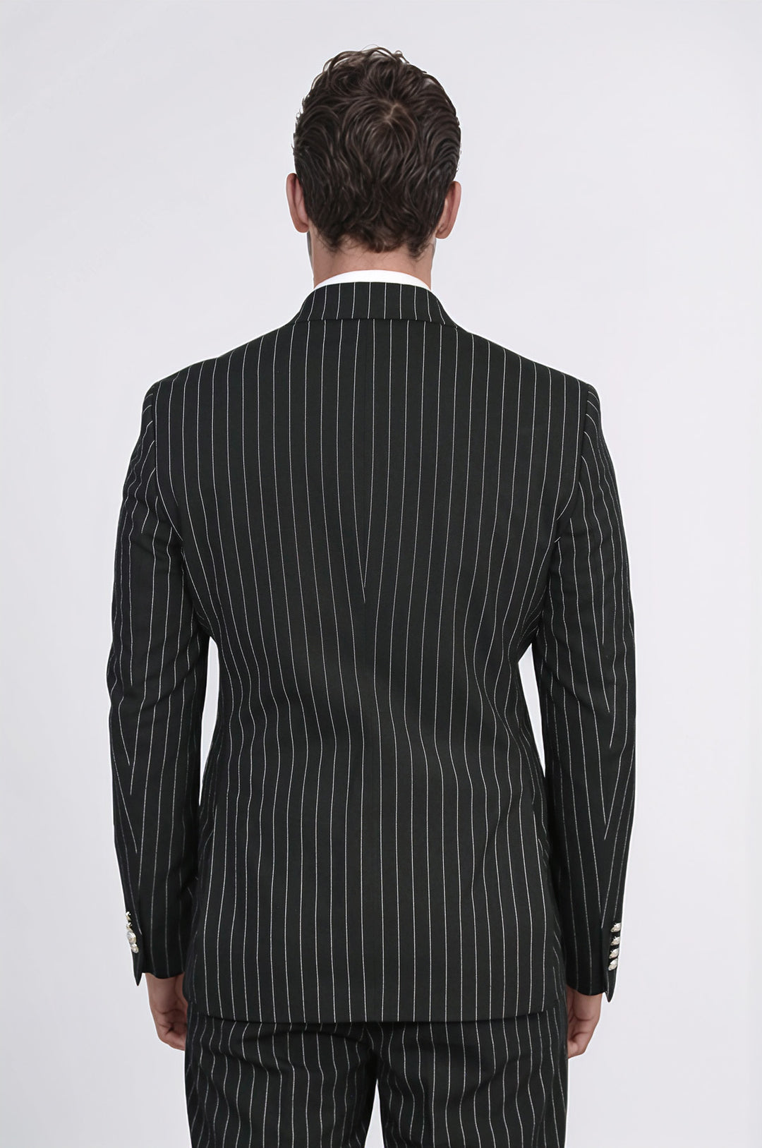 WSS Pinstripe Double Breasted Men’s Black Suit with Silver Button Details  - Bünde