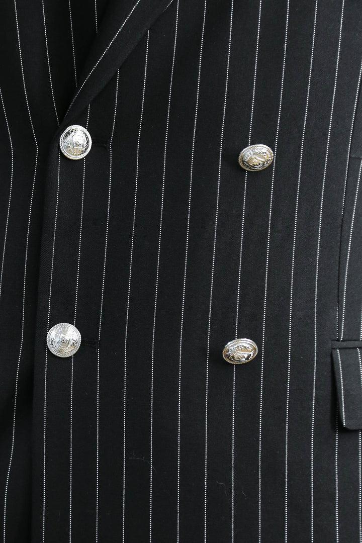 WSS Pinstripe Double Breasted Men’s Black Suit with Silver Button Details  - Bünde