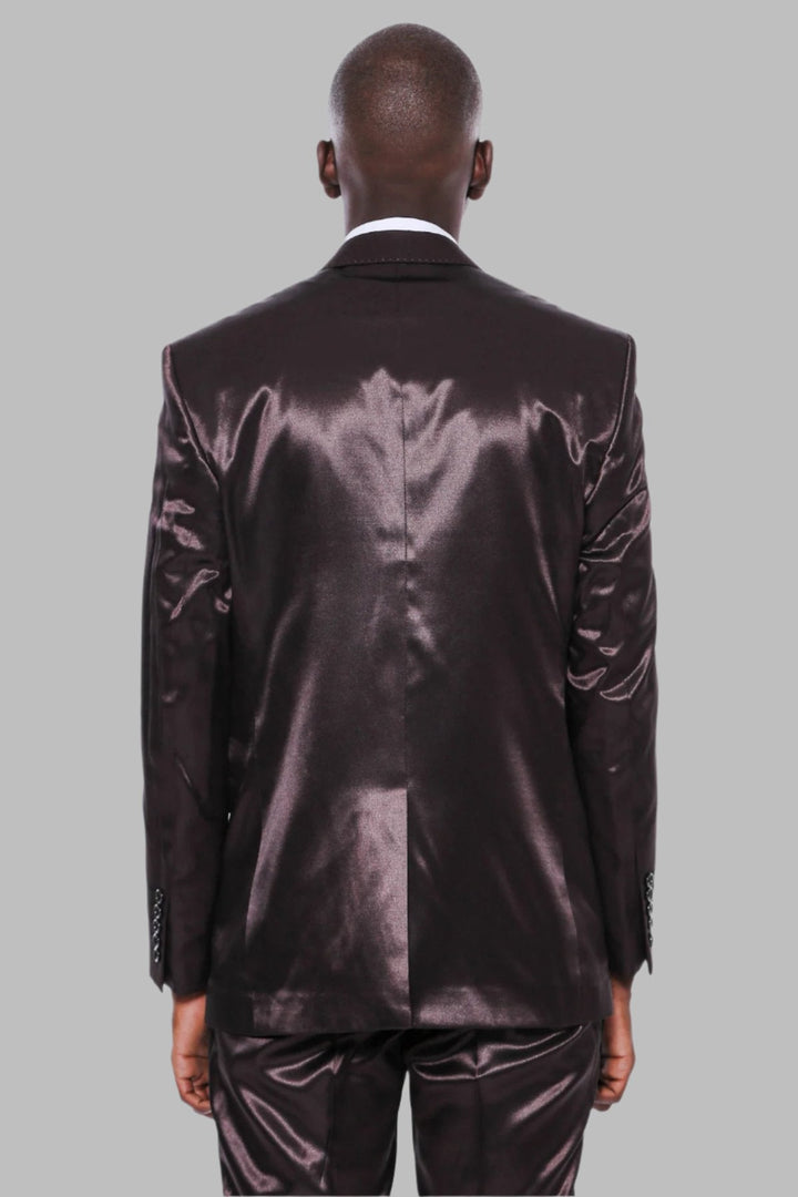 WSS Two Buttons Two Piece Slim Fit Satin Brown Men Suit - Singen