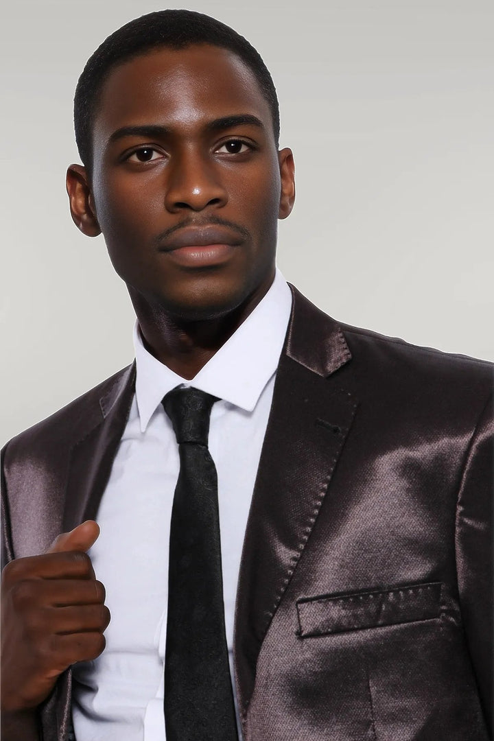 WSS Two Buttons Two Piece Slim Fit Satin Brown Men Suit - Singen