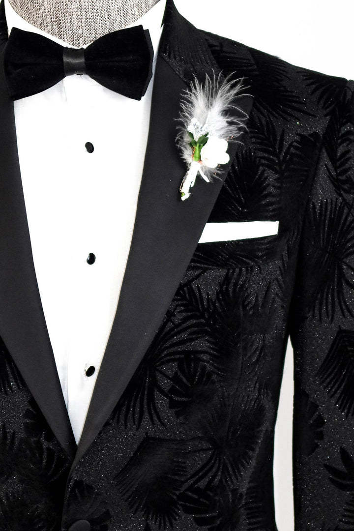 WSS Shiny Leaf Patterned Black Prom Blazer  - Tomelloso