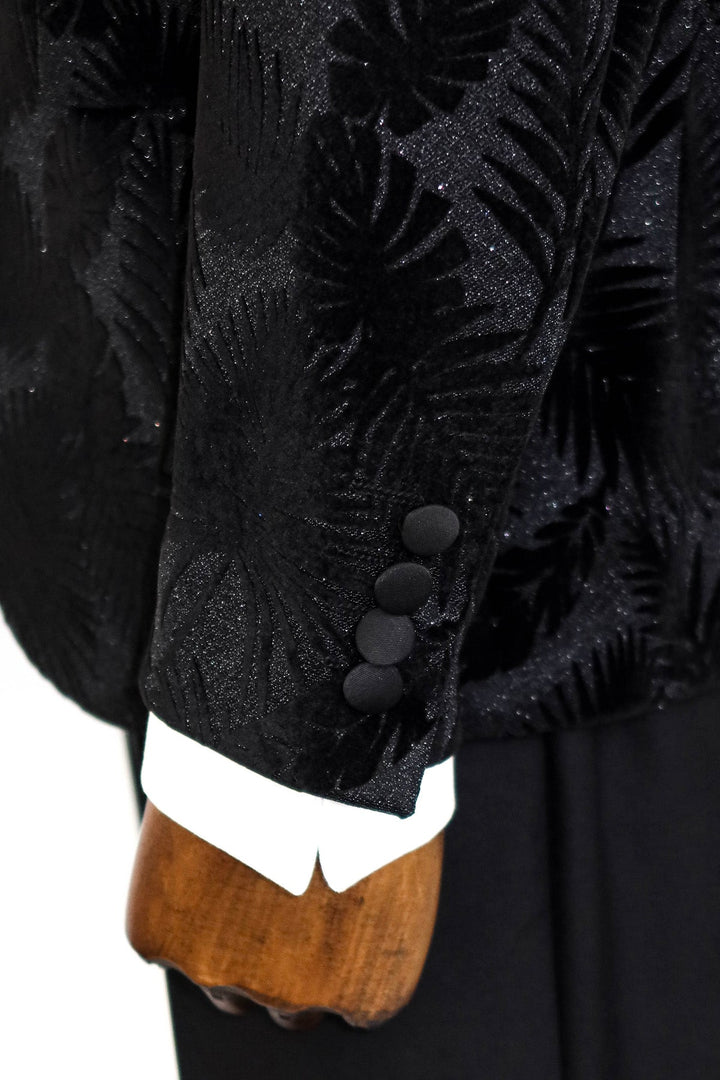 WSS Shiny Leaf Patterned Black Prom Blazer  - Tomelloso