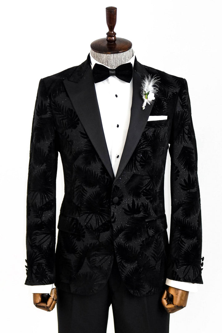 WSS Shiny Leaf Patterned Black Prom Blazer  - Tomelloso