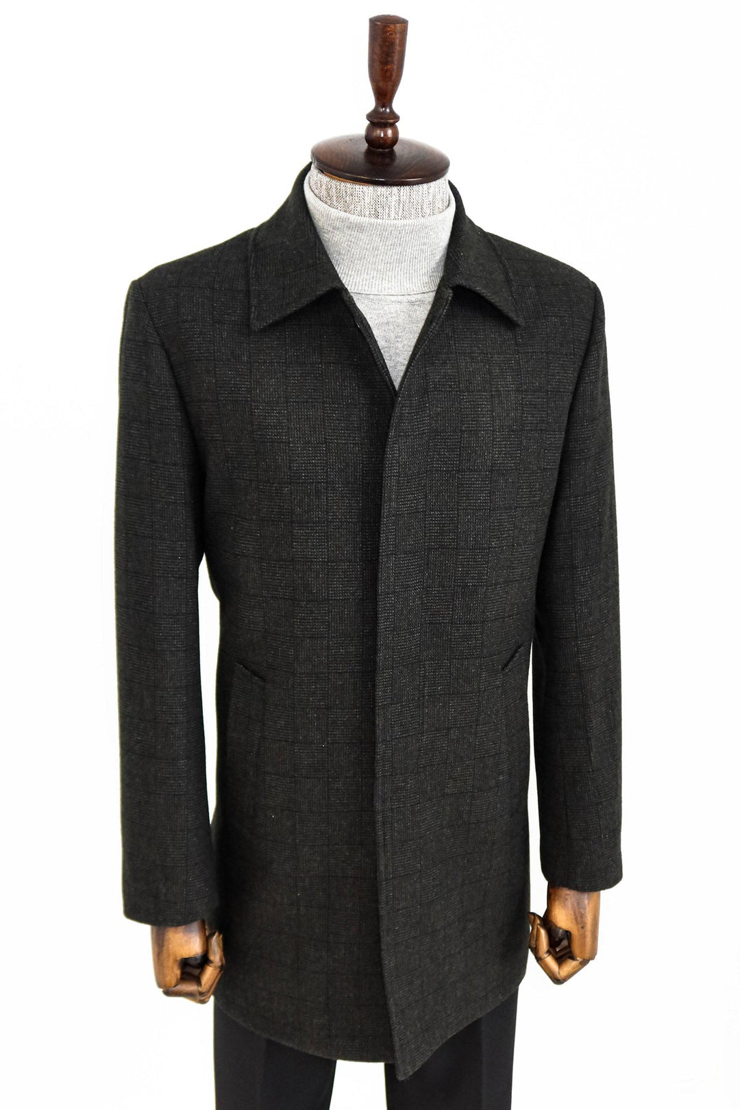 WSS Black Hidden Button Peak Lapel Coat  - Crewe