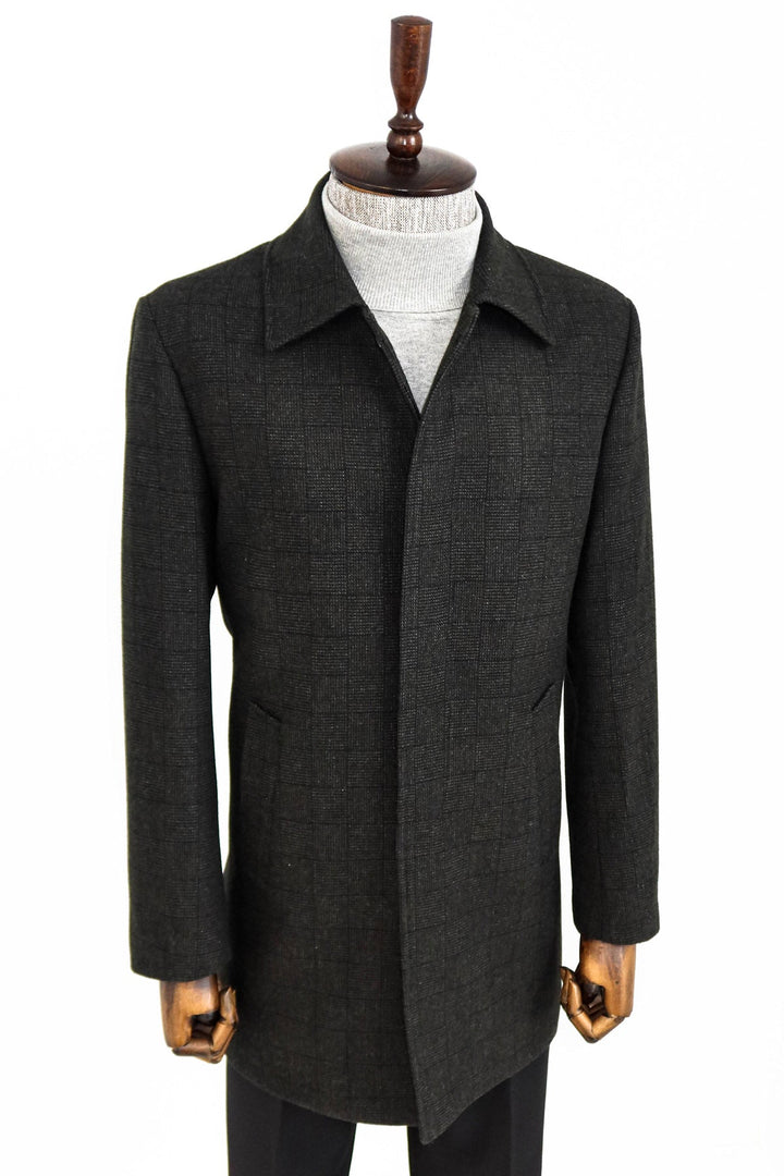 WSS Black Hidden Button Peak Lapel Coat  - Crewe