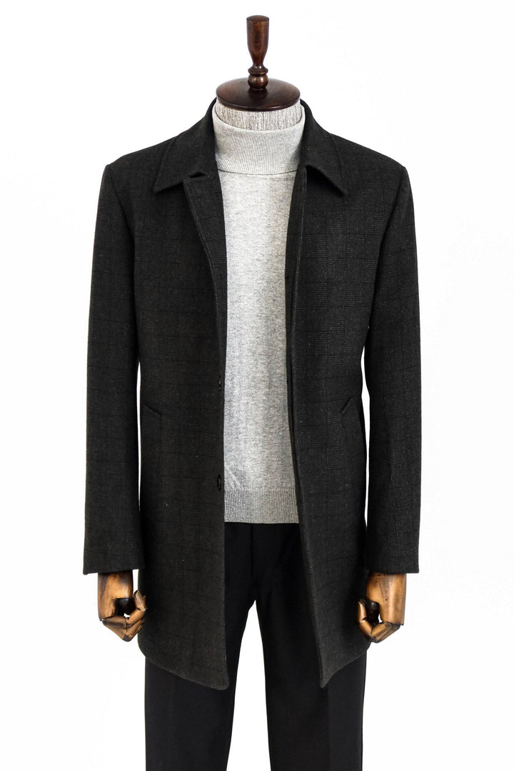 WSS Black Hidden Button Peak Lapel Coat  - Crewe